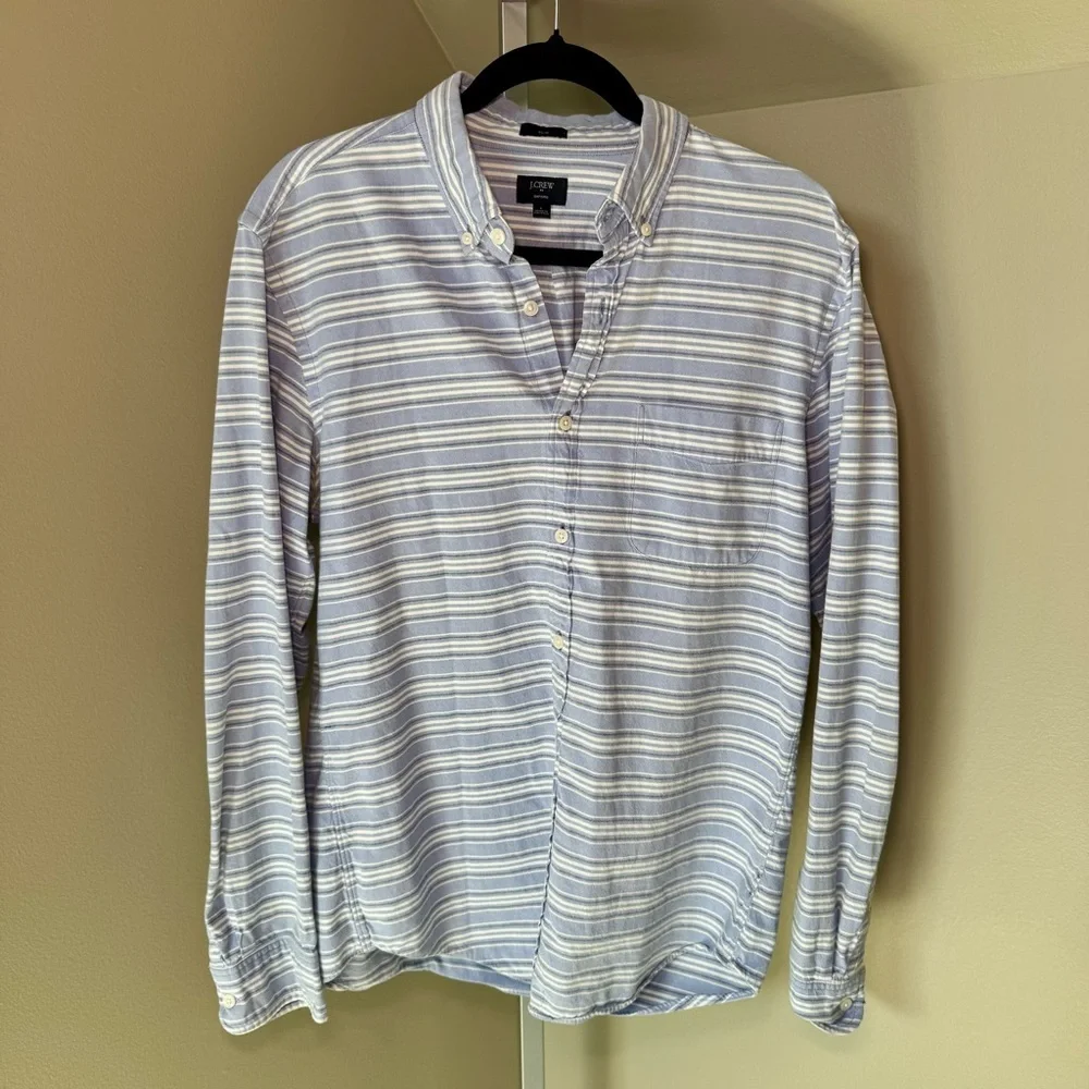 Men's J.CREW Striped Slim Fit Long Sleeve Button Up Shirt Size Large Blue/White